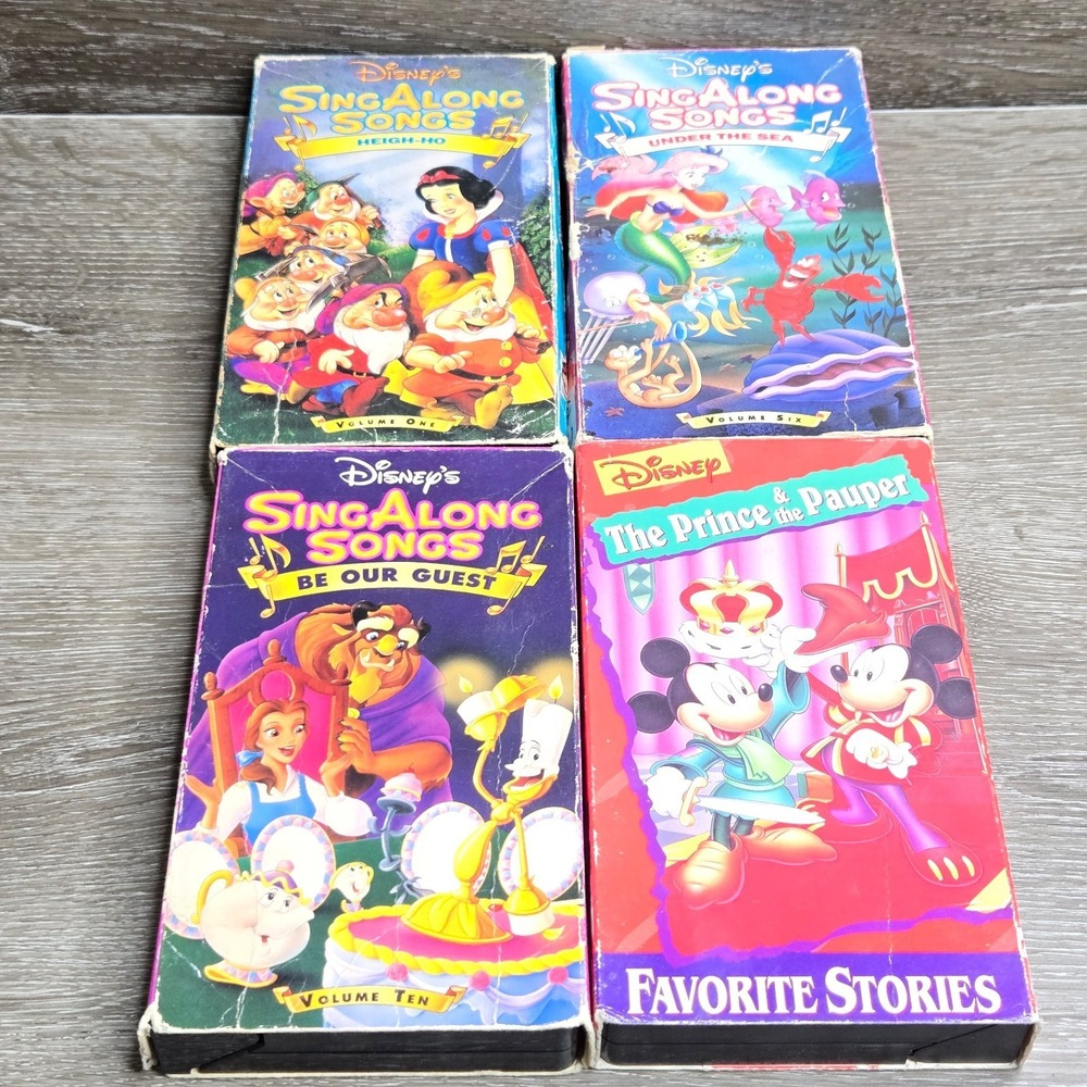 Vintage Disney VHS Lot of 4 Sing-Along Songs Stories Mickey Snow White Mermaid